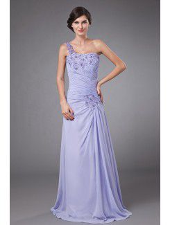 Chiffon One-Shoulder Sweep Train Column Mother Of The Bride Dress with Row Flower Embroidered and Jacket