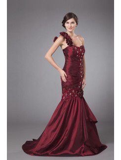 Taffeta One-Shoulder Floor Length Mermaid Mother Of The Bride Dress with Embroidered and Ruffle