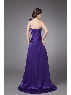 Chiffon One-Shoulder Sweep Train A-line Mother Of The Bride Dress with Flowers and Ruched