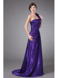 Chiffon One-Shoulder Sweep Train A-line Mother Of The Bride Dress with Flowers and Ruched