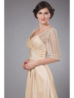 Taffeta V-Neck Sweep Train A-line Mother Of The Bride Dress with Embroidered and Ruched