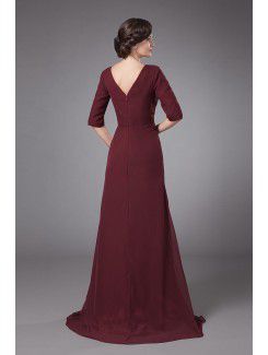 Chiffon V-Neckline Sweep Train A-line Mother Of The Bride Dress with Gathered Ruched