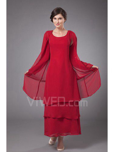 Chiffon Bateau Ankle-Length Column Mother Of The Bride Dress with Jacket
