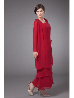Chiffon Bateau Ankle-Length Column Mother Of The Bride Dress with Jacket