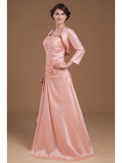 Taffeta Strapless Floor Length A-line Mother Of The Bride Dress with Embroidered Crisscross Ruched and Jacket