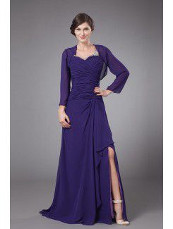 Chiffon Scoop Floor Length A-line Mother Of The Bride Dress with Ruffle Sequins and Jacket