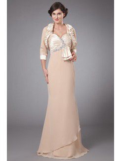 Satin Straps Floor Length Sheath Mother Of The Bride Dress with Ruffle Pleated and Jacket