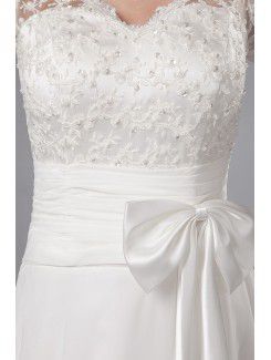 Chiffon V-Neckline Sweep Train A-line Mother Of The Bride Dress with Embroidered and Short Sleeves