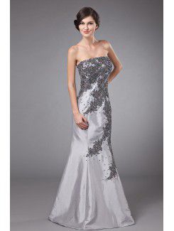 Satin Strapless Floor Length Mermaid Mother Of The Bride Dress with Embroidered
