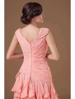 Tulle V-Neckline Knee-length Sheath Mother Of The Bride Dress with Ruffle