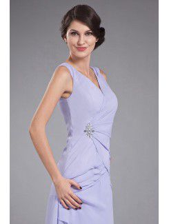 Chiffon V-Neckline Ankle-Length A-line Mother Of The Bride Dress with Rhinestones