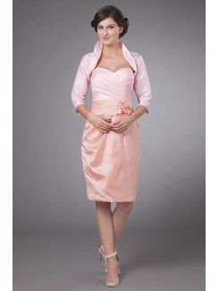 Taffeta Sweetheart Knee-length Sheath Mother Of The Bride Dress with Crisscross Ruched Flower and Jacket