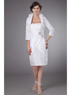 Satin Strapless Knee-length Sheath Mother Of The Bride Dress with Ruffle and Jacket