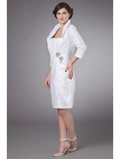 Satin Strapless Knee-length Sheath Mother Of The Bride Dress with Ruffle and Jacket