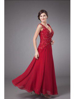 Chiffon V-Neckline Ankle-length A-line Mother Of The Bride Dress with Embroidered