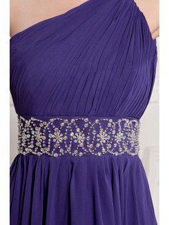 Chiffon One-Shoulder Floor Length A-line Evening Dress with Sequins and Ruffle