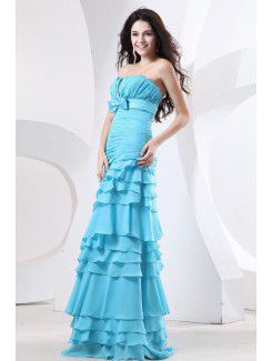 Chiffon Strapless Floor Length Sheath Evening Dress with Sequins and Ruffle