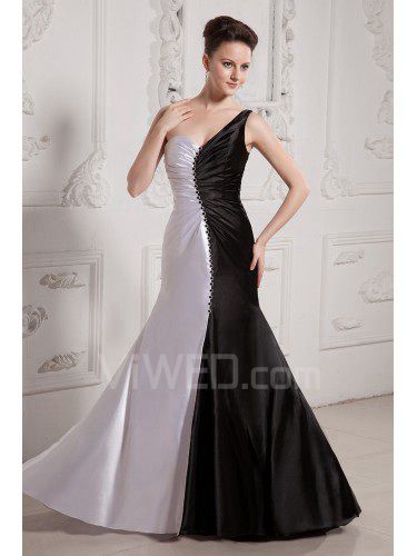 Charmeuse One-Shoulder Floor Length Mermaid Evening Dress with Rhinestones and Ruffle