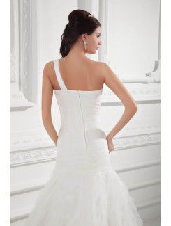 Organza One-Shoulder A-line Sweep Train Wedding Dress