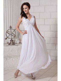 Chiffon Straps Ankle-Length Column Evening Dress with Embroidered