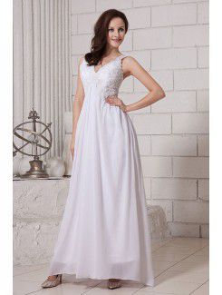 Chiffon Straps Ankle-Length Column Evening Dress with Embroidered