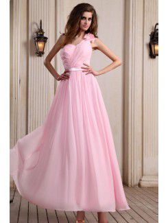 Chiffon One-Shoulder Ankle-Length A-line Evening Dress with Ruffle