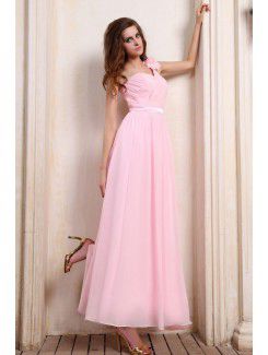 Chiffon One-Shoulder Ankle-Length A-line Evening Dress with Ruffle