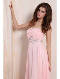 Chiffon Strapless Floor Length Column Evening Dress with Sequins and Ruffle