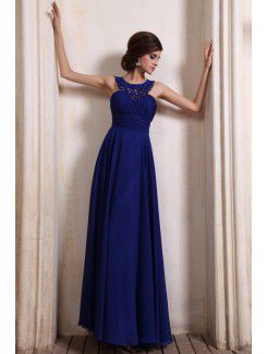 Chiffon Jewel Floor Length Column Evening Dress with Beading and Ruffle