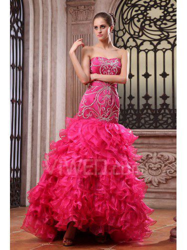 Organza and Charmeuse Sweetheart Floor Length Mermaid Evening Dress with Embroidered