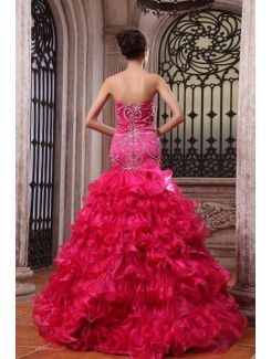 Organza and Charmeuse Sweetheart Floor Length Mermaid Evening Dress with Embroidered