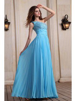 Chiffon One-Shoulder Floor Length Column Evening Dress with Sequins and Ruffle