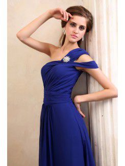 Chiffon One-Shoulder Ankle-Length Column Evening Dress with Ruffles
