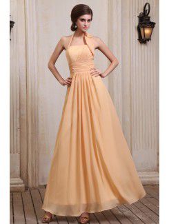 Chiffon Halter Ankle-Length A-line Evening Dress with Ruffle