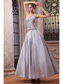 Charmeuse One-Shoulder Ankle-Length A-line Evening Dress with Sequins and Ruffle
