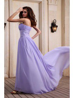 Chiffon Strapless Sweep Train A-line Evening Dress with Sequins and Ruffle