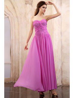 Chiffon Sweetheart Ankle-Length Column Evening Dress with Sequins and Ruffle