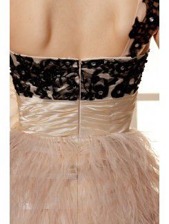 Satin and Lace One-Shoulder Mini Sheath Cocktail Dress with Embroidered