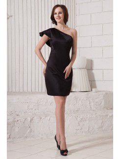 Satin One-Shoulder Short Sheath Cocktail Dress with Ruffle