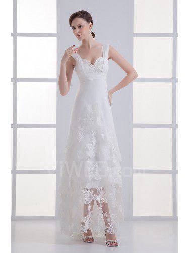 Атласа и чистая ремнилинии щиколоток вышитые свадебное платье