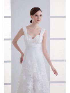 Satin and Net Straps A-line Ankle-Length Embroidered Wedding Dress