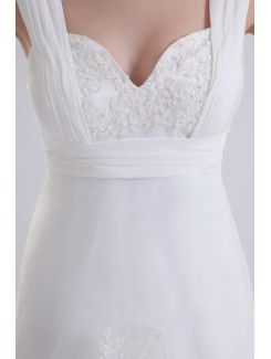 Satin and Net Straps A-line Ankle-Length Embroidered Wedding Dress