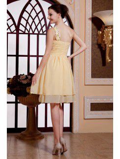 Chiffon One-Shoulder Knee-Length Column Cocktail Dress with Sequins and Ruffle