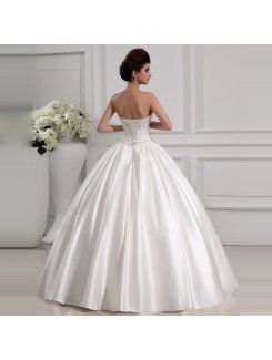 Satin Strapless Floor Length Ball Gown Wedding Dress with Crystal