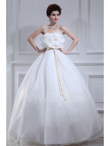 Organza stroppeløs gulv lengde ball kjole brudekjole