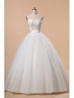 Lace Strapless Floor Length Ball Gown Wedding Dress