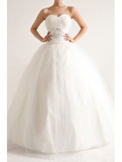 Net and Satin Strapless Floor Length Ball Gown Wedding Dress