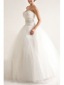 Net and Satin Strapless Floor Length Ball Gown Wedding Dress