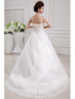 Satin Strapless Chapel Train Ball Gown Wedding Dress with Sequins