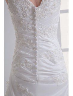 Satin V-Neckline A-line Sweep Train Embroidered Wedding Dress